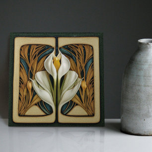 Art Nouveau Calla Lily Symmetrical Floral Wall Art Ceramic Tile