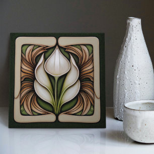 Art Nouveau Calla Lily Symmetrical Floral Wall Art Ceramic Tile