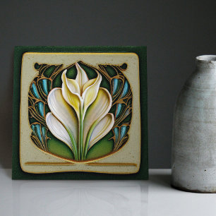 Art Nouveau Calla Lily Symmetrical Floral Wall Art Ceramic Tile
