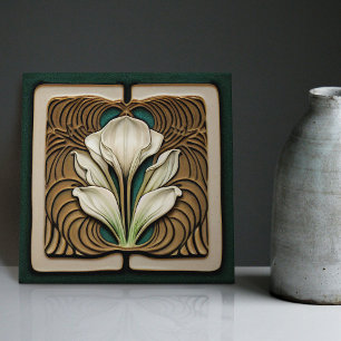 Art Nouveau Calla Lily Symmetrical Floral Wall Art Ceramic Tile