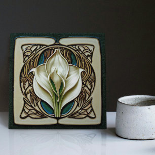 Art Nouveau Calla Lily Symmetrical Floral Wall Art Ceramic Tile