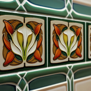 Art Nouveau Calla Lily Symmetrical Floral Wall Art Ceramic Tile