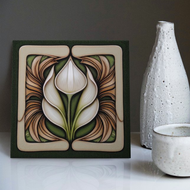 Art Nouveau Calla Lily Symmetrical Floral Wall Art Ceramic Tile (Creator Uploaded)