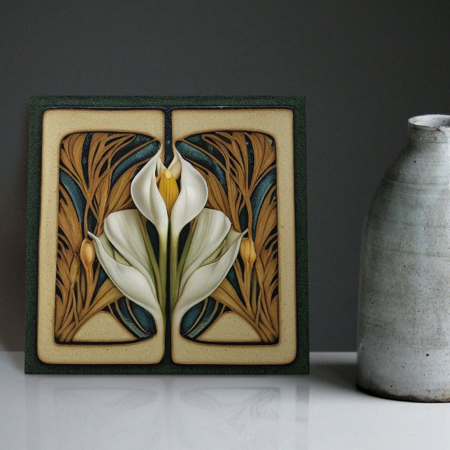 Art Nouveau Calla Lily Symmetrical Floral Wall Art Ceramic Tile (Creator Uploaded)