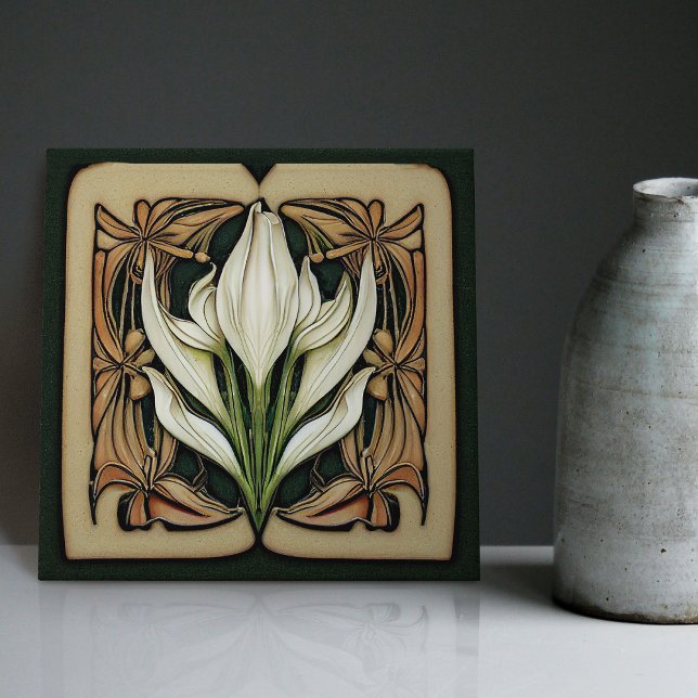 Art Nouveau Calla Lily Symmetrical Floral Wall Art Ceramic Tile (Creator Uploaded)