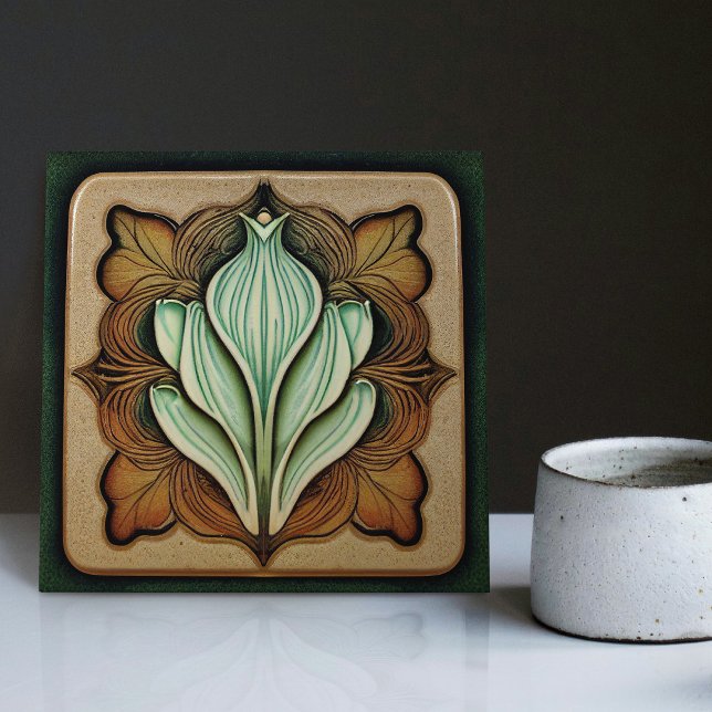 Art Nouveau Calla Lily Symmetrical Floral Wall Art Ceramic Tile (Creator Uploaded)