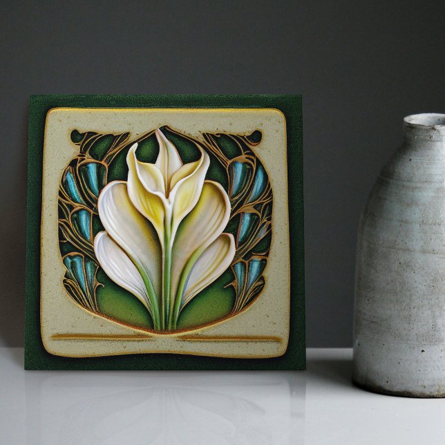 Art Nouveau Calla Lily Symmetrical Floral Wall Art Ceramic Tile (Creator Uploaded)
