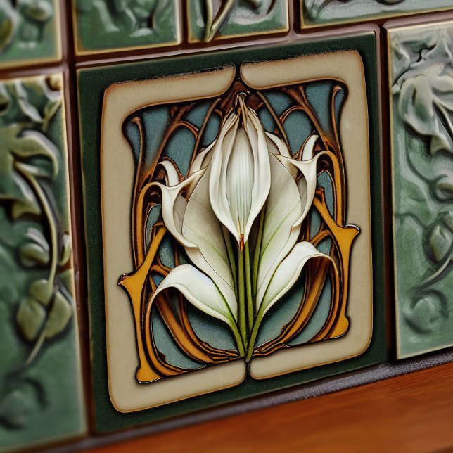 Art Nouveau Calla Lily Symmetrical Floral Wall Art Ceramic Tile (Creator Uploaded)