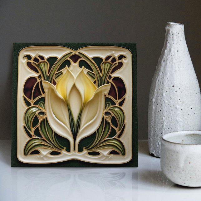 Art Nouveau Calla Lily Symmetrical Floral Wall Art Ceramic Tile (Creator Uploaded)