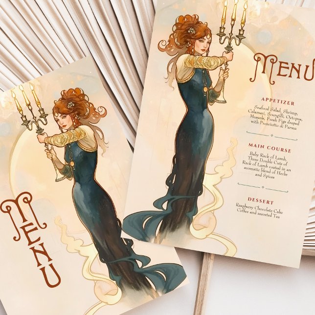 Art Nouveau Candlelight Wedding Menu Card (Creator Uploaded)