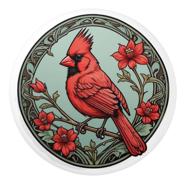 Art Nouveau Cardinal Ceramic Knob (Front)