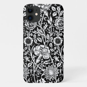 Art Nouveau Carnation Damask, Black and White iPhone 11 Case
