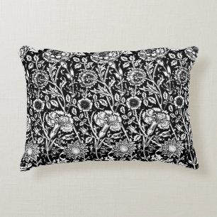 Art Nouveau Carnation Damask, Black and White Decorative Cushion