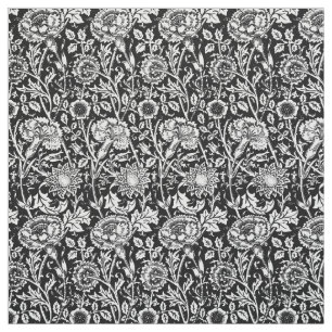 Art Nouveau Carnation Damask, Black and White Fabric