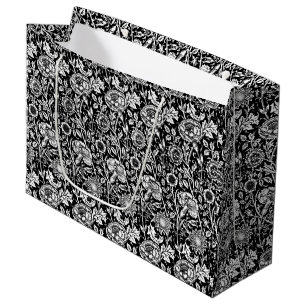 Art Nouveau Carnation Damask, Black and White Large Gift Bag