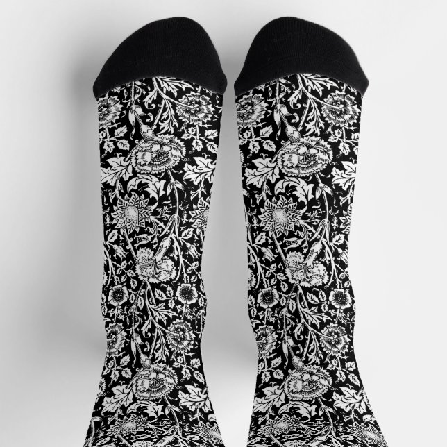 Art Nouveau Carnation Damask, Black and White Socks (Top)