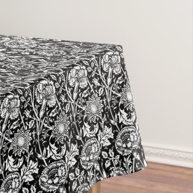 Art Nouveau Carnation Damask, Black and White Tablecloth (In Situ)