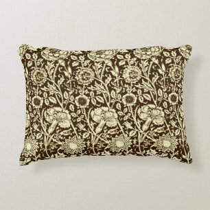 Art Nouveau Carnation Damask, Brown and Cream Decorative Cushion