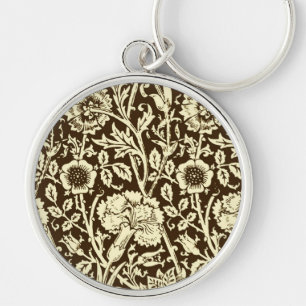 Art Nouveau Carnation Damask, Brown and Cream Key Ring