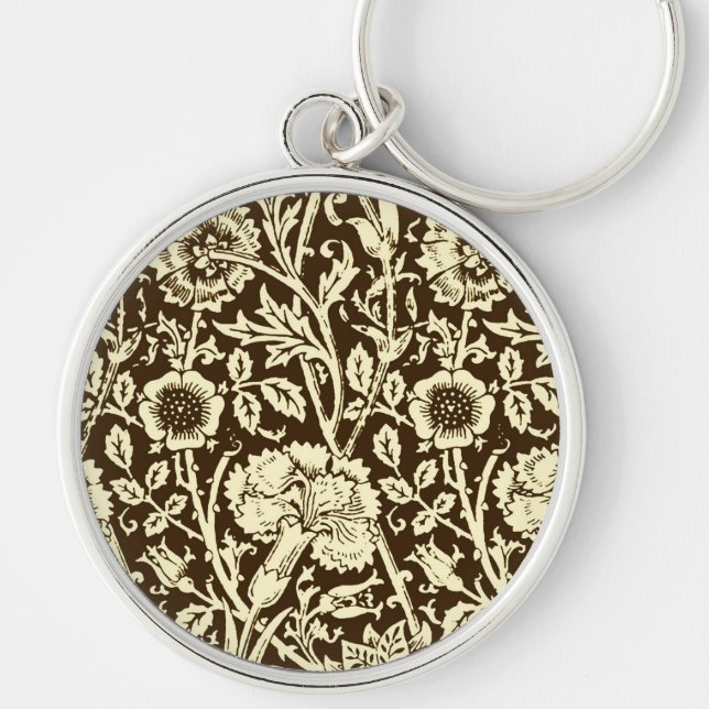 Art Nouveau Carnation Damask, Brown and Cream Key Ring (Front)