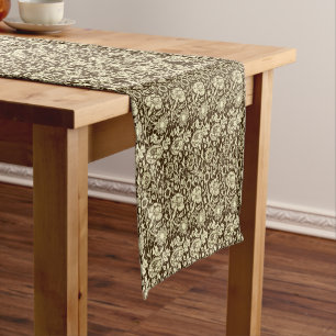 Art Nouveau Carnation Damask, Brown and Cream Short Table Runner