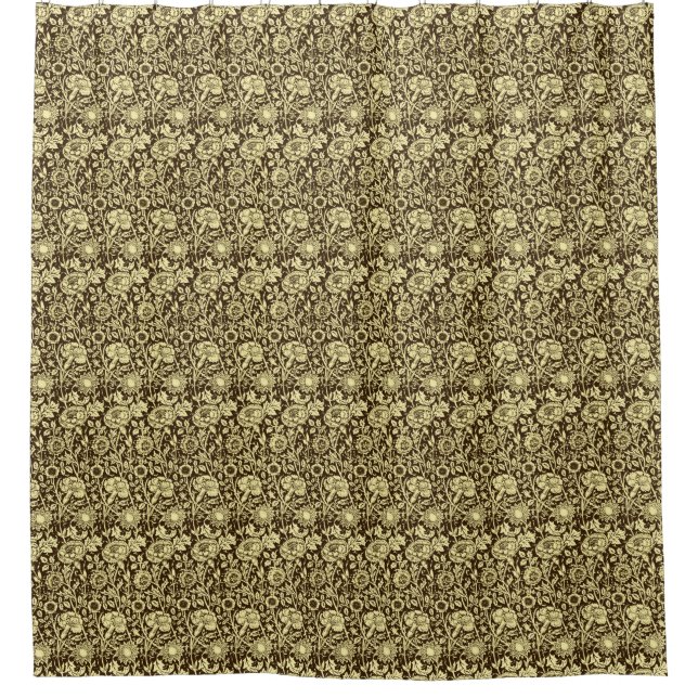 Art Nouveau Carnation Damask, Brown and Cream Shower Curtain (Front)