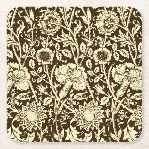 Art Nouveau Carnation Damask, Brown and Cream Square Paper Coaster