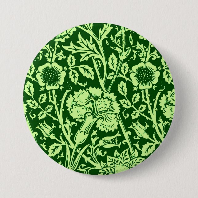 Art Nouveau Carnation Damask, Forest Green 7.5 Cm Round Badge (Front)