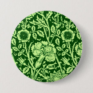 Art Nouveau Carnation Damask, Forest Green 7.5 Cm Round Badge