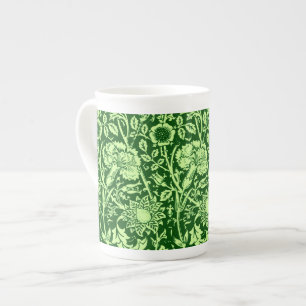 Art Nouveau Carnation Damask, Forest Green Bone China Mug