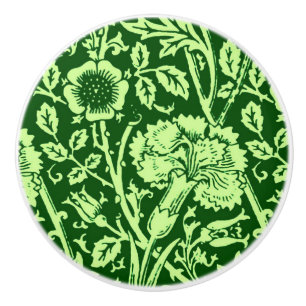 Art Nouveau Carnation Damask, Forest Green Ceramic Knob