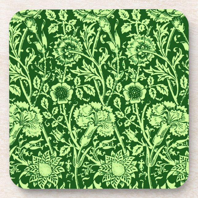 Art Nouveau Carnation Damask, Forest Green Coaster (Front)