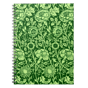 Art Nouveau Carnation Damask, Forest Green Notebook