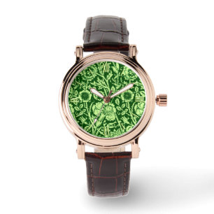 Art Nouveau Carnation Damask, Forest Green Watch