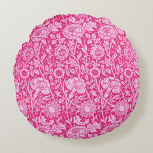 Art Nouveau Carnation Damask, Fuchsia Pink Round Cushion