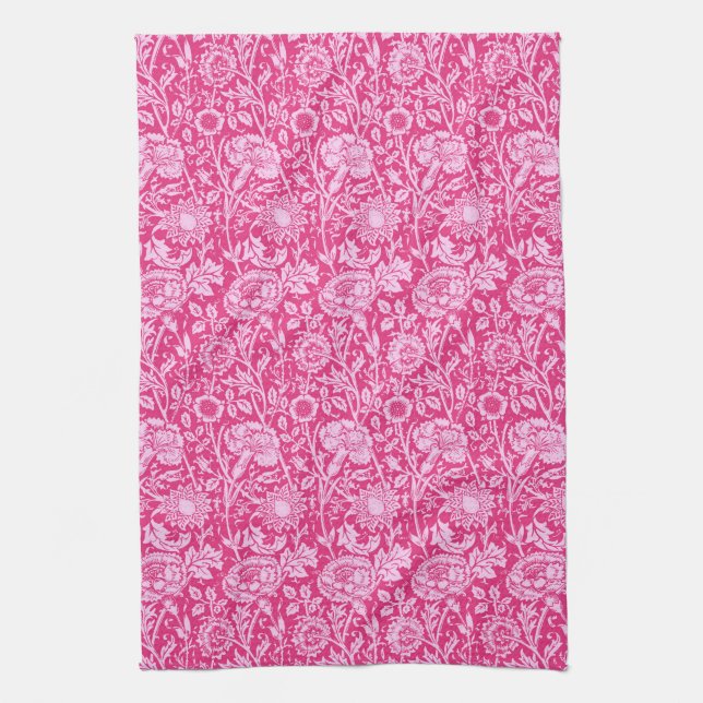 Art Nouveau Carnation Damask, Fuchsia Pink Tea Towel (Vertical)
