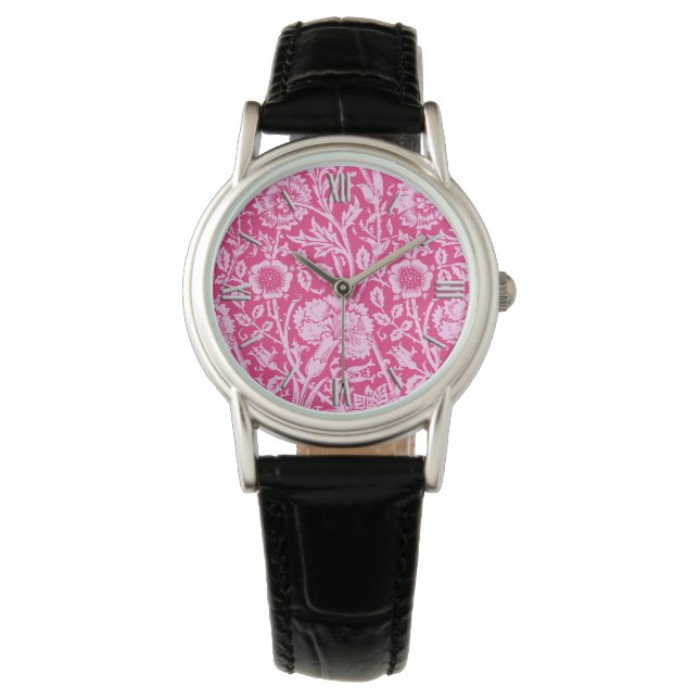 Art Nouveau Carnation Damask, Fuchsia Pink Watch (Front)
