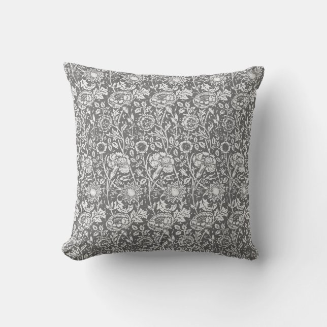 Art Nouveau Carnation Damask, Gray / Grey Cushion (Front)