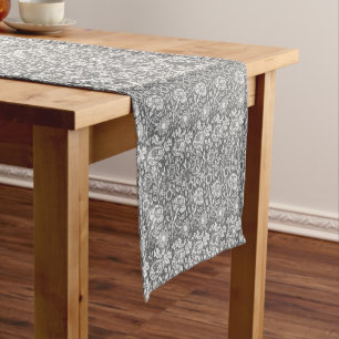 Art Nouveau Carnation Damask, Gray / Grey Short Table Runner