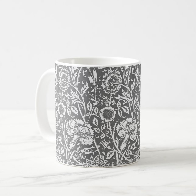 Art Nouveau Carnation Damask, Grey / Grey Coffee Mug (Front Left)