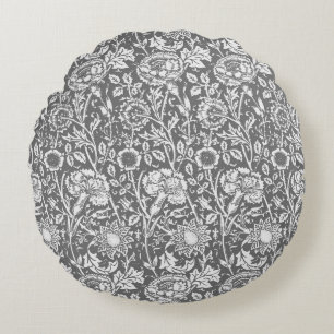 Art Nouveau Carnation Damask, Grey / Grey Round Cushion