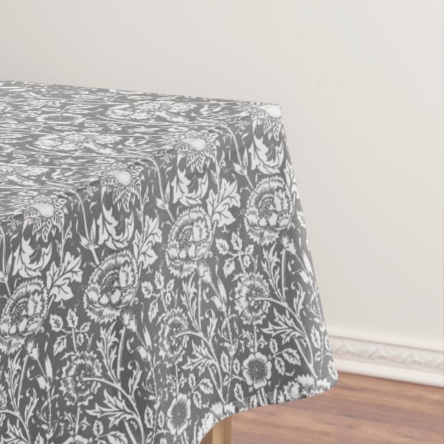 Art Nouveau Carnation Damask, Grey / Grey Tablecloth (In Situ)