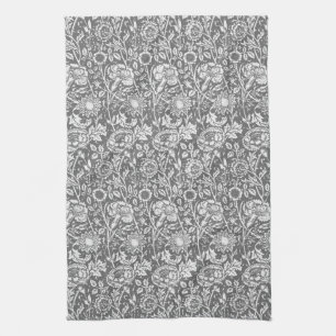 Art Nouveau Carnation Damask, Grey / Grey Tea Towel