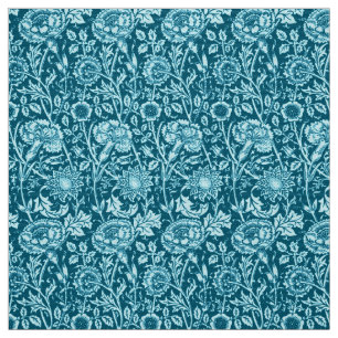 Art Nouveau Carnation Damask, Indigo and Sky Blue  Fabric