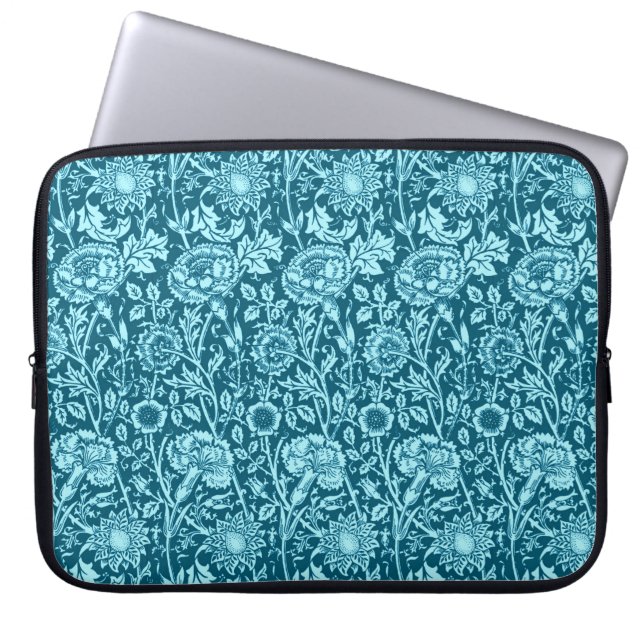 Art Nouveau Carnation Damask, Indigo and Sky Blue  Laptop Sleeve (Front)