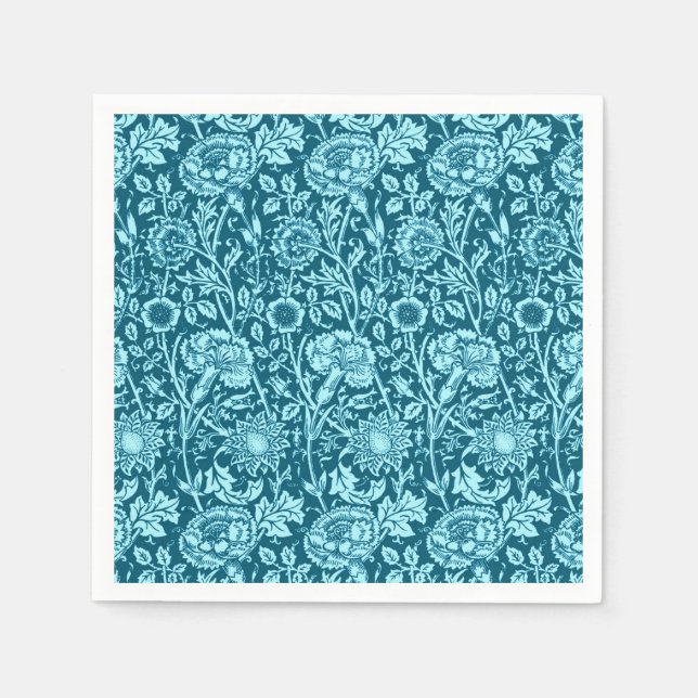 Art Nouveau Carnation Damask, Indigo and Sky Blue  Napkin (Front)