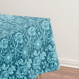 Art Nouveau Carnation Damask, Indigo and Sky Blue Tablecloth