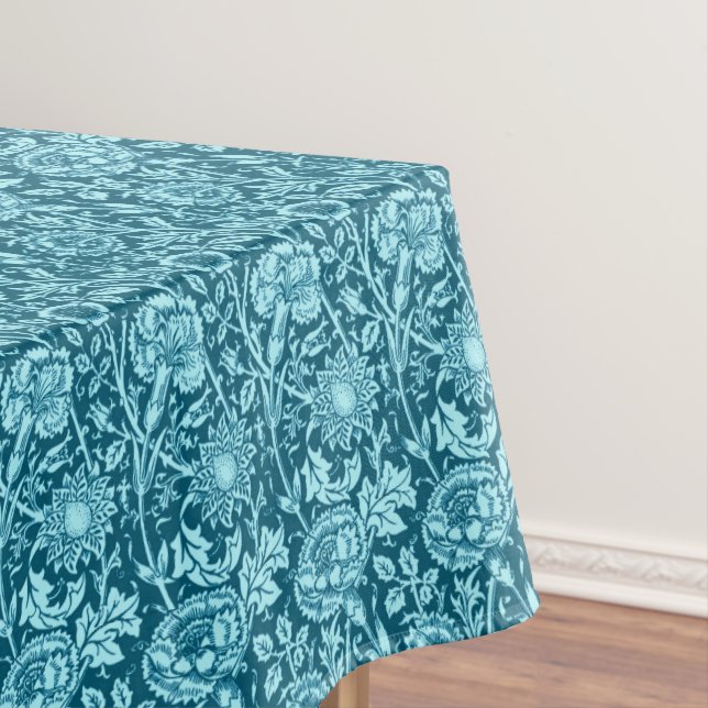Art Nouveau Carnation Damask, Indigo and Sky Blue  Tablecloth (In Situ)