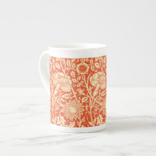 Art Nouveau Carnation Damask, Mandarin Orange Bone China Mug