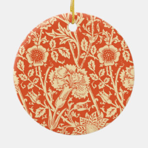 Art Nouveau Carnation Damask, Mandarin Orange Ceramic Tree Decoration